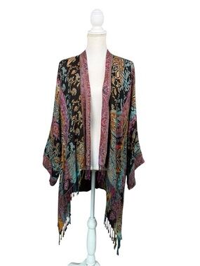 BOK Paisley Kimono Fringed Cardigan Turquoise Black Gold Red OS
